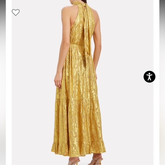 NWT Saylor Alexi Halter tie neck Gold Shiny Gown dress Medium - Picture 3 of 16